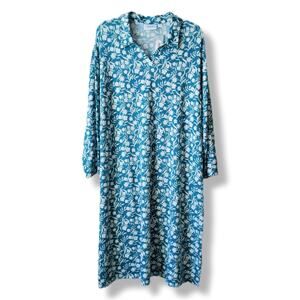 Women Blue Floral Full Length Nightgown PXL Ultrasound Cozy Comfort Lounge NEW